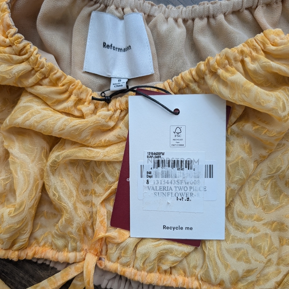 Reformation Valeria Sunflowers Two-Piece Skirt Swimsuit Coverup Set Size 8 - Picture 6 of 10